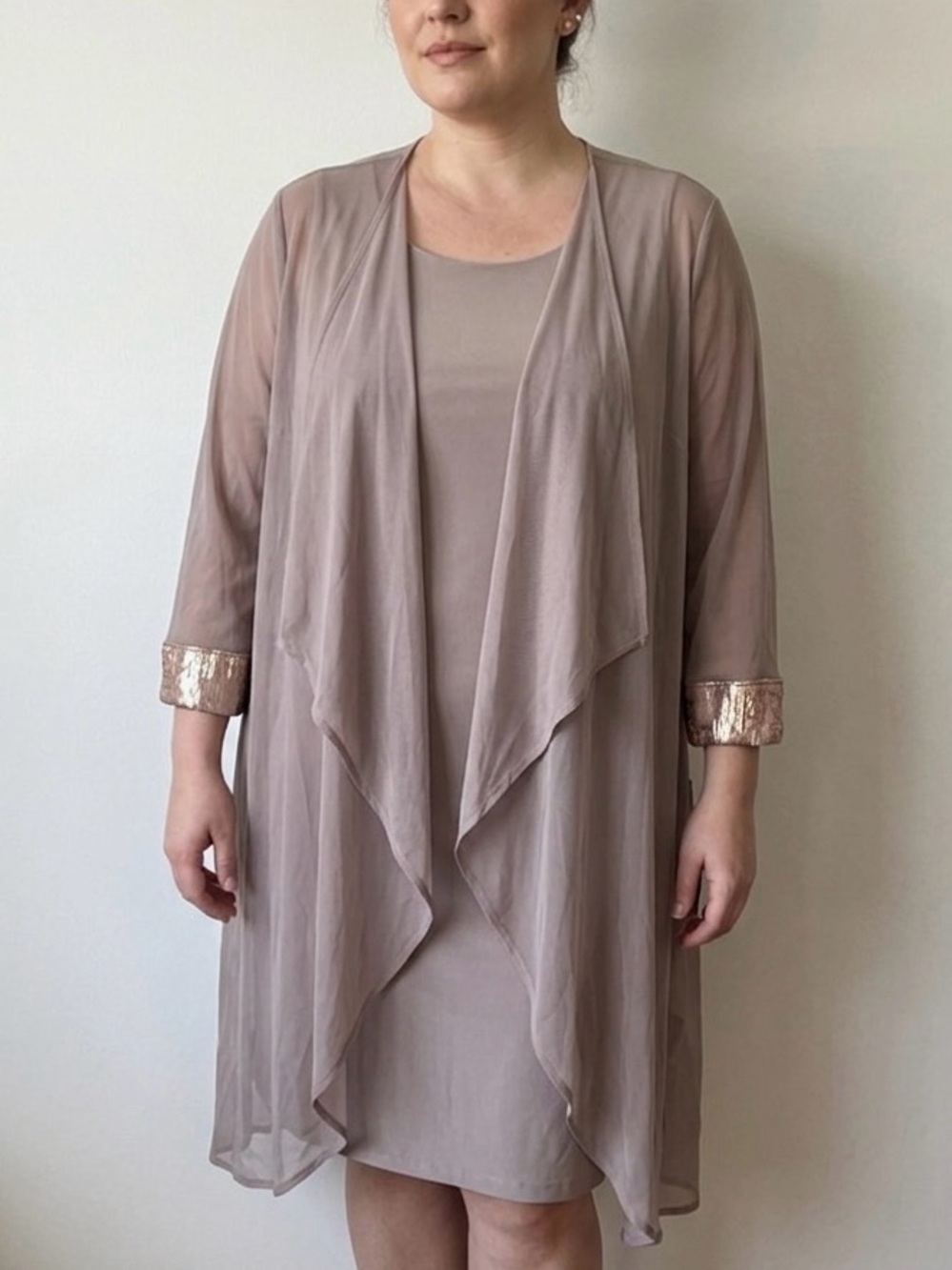 R&M Richards Sheer Mesh Duster Jacket Gray Size 16 NWT